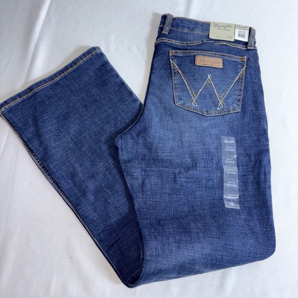 Wrangler Retro Mae Bootcut Jeans 33 15 x 32 Blue New Mid Rise Stretch Western